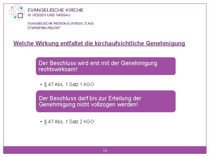 Welche Wirkung entfaltet die kirchaufsichtliche Genehmigung Der Beschluss wird erst mit der Genehmigung rechtswirksam!