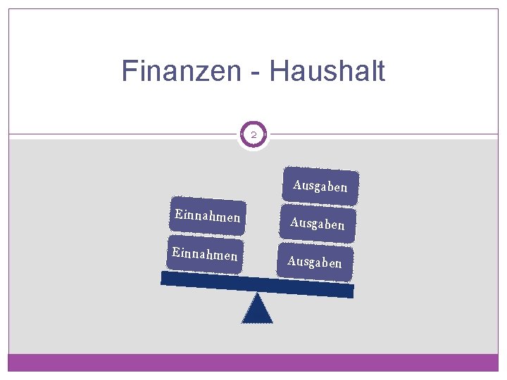 Finanzen - Haushalt 2 Ausgaben Einnahmen Ausgaben 