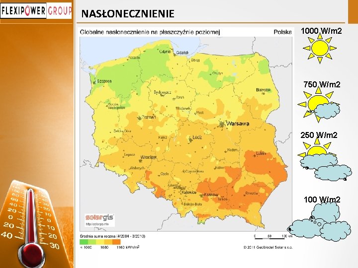 NASŁONECZNIENIE 1000 W/m 2 750 W/m 2 250 W/m 2 100 W/m 2 