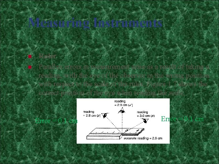 Measuring Instruments n n Ruler Parallax errors in measurement arise as a result of