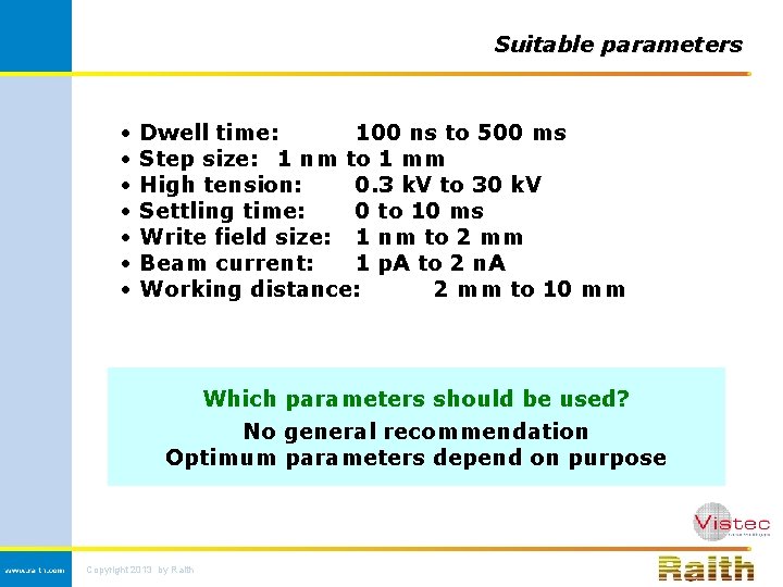 Suitable parameters • • Dwell time: 100 ns to 500 ms Step size: 1