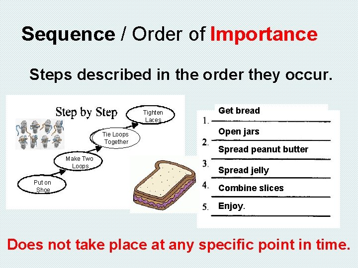 Sequence / Order of Importance Steps described in the order they occur. Tighten Laces