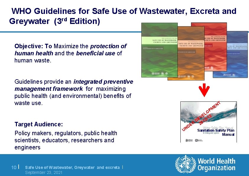 WHO Guidelines for Safe Use of Wastewater, Excreta and Greywater (3 rd Edition) Objective: