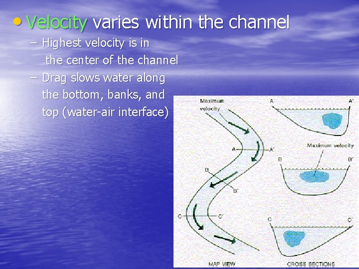  • Velocity varies within the channel – Highest velocity is in the center