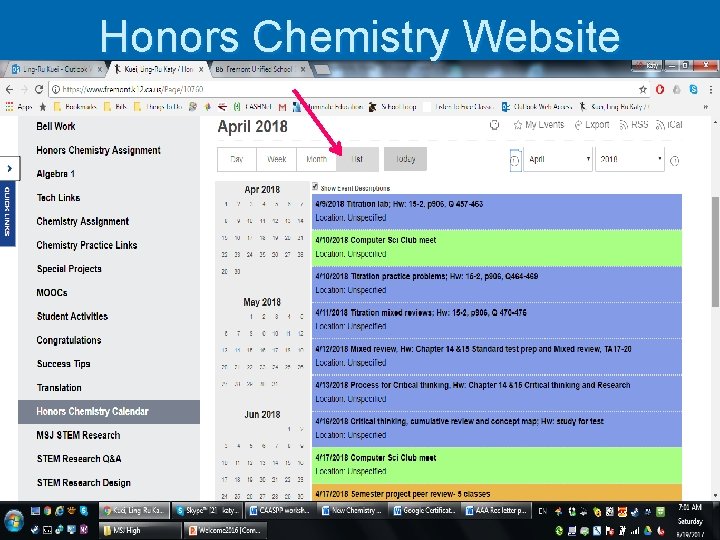 Honors Chemistry Website 