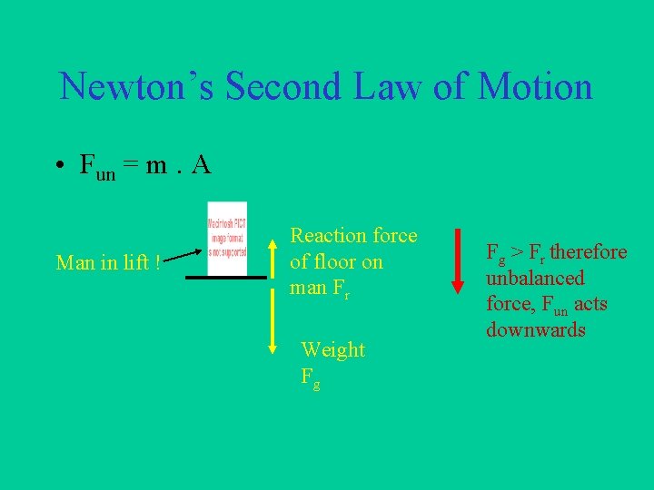 Newton’s Second Law of Motion • Fun = m. A Man in lift !