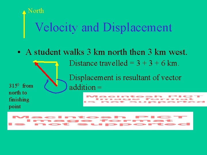 North Velocity and Displacement • A student walks 3 km north then 3 km