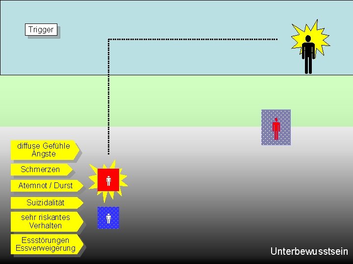 Trigger diffuse Gefühle Ängste Schmerzen Atemnot / Durst Suizidalität sehr riskantes Verhalten Essstörungen Essverweigerung