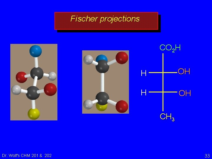 Fischer projections CO 2 H H OH CH 3 Dr. Wolf's CHM 201 &