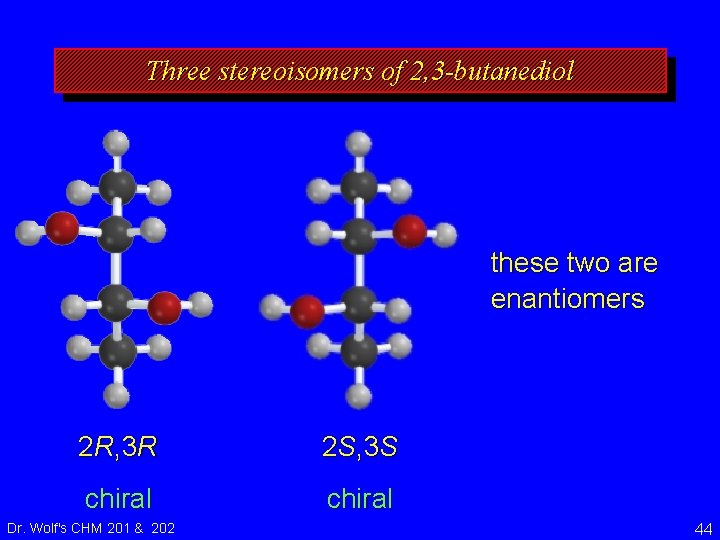 Three stereoisomers of 2, 3 -butanediol these two are enantiomers 2 R, 3 R