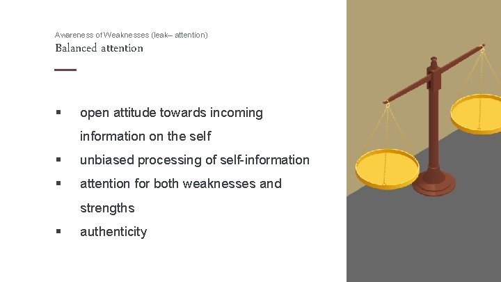 Awareness of Weaknesses (leak– attention) Balanced attention § open attitude towards incoming information on