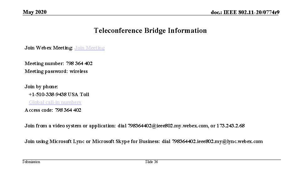 o S u n May 2020 doc. : IEEE 802. 11 -20/0774 r 9