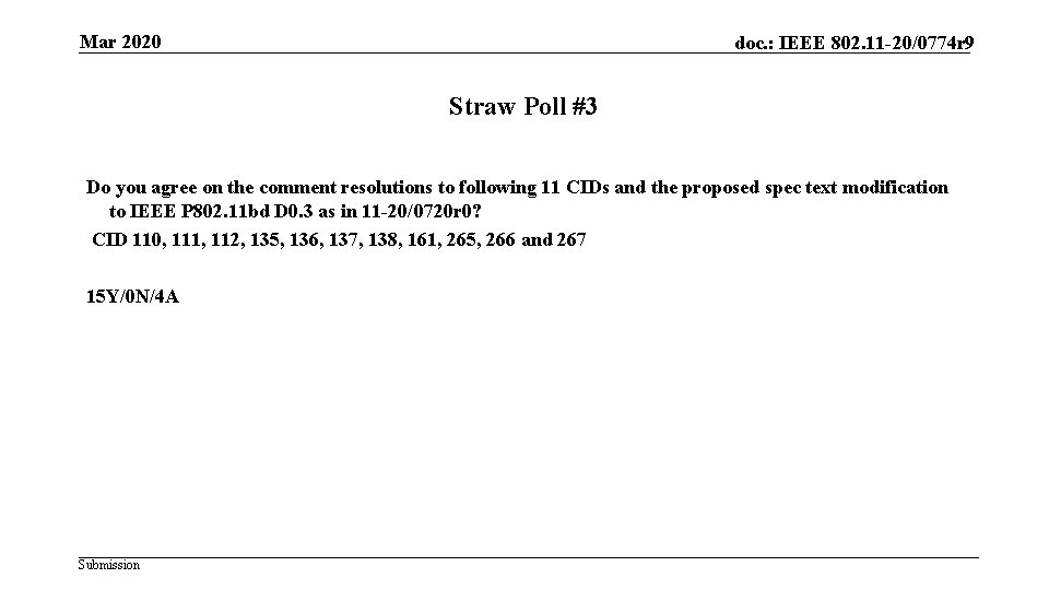 Mar 2020 doc. : IEEE 802. 11 -20/0774 r 9 Straw Poll #3 Do