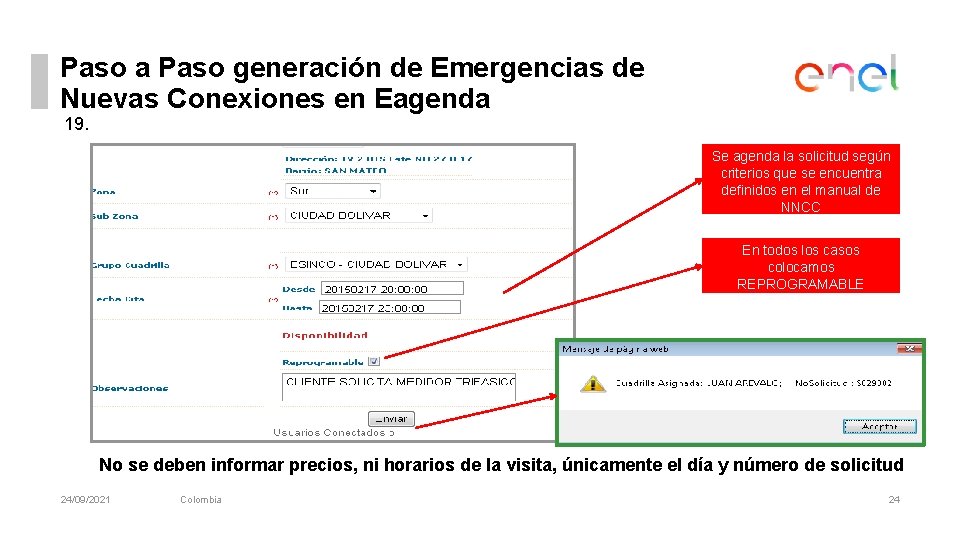 Paso a Paso generación de Emergencias de Nuevas Conexiones en Eagenda 19. Se agenda