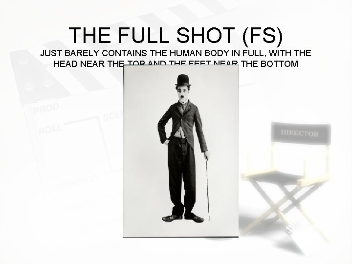 THE FULL SHOT (FS) JUST BARELY CONTAINS THE HUMAN BODY IN FULL, WITH THE