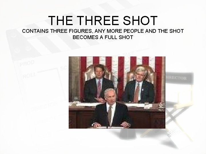 THE THREE SHOT CONTAINS THREE FIGURES, ANY MORE PEOPLE AND THE SHOT BECOMES A