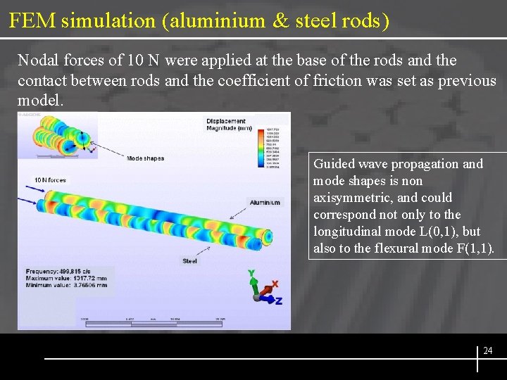 FEM simulation (aluminium & steel rods) Nodal forces of 10 N were applied at