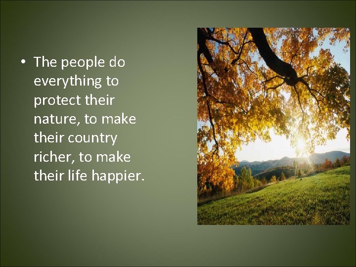  • The people do everything to protect their nature, to make their country