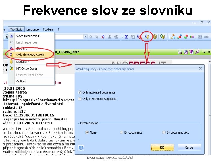 Frekvence slov ze slovníku 