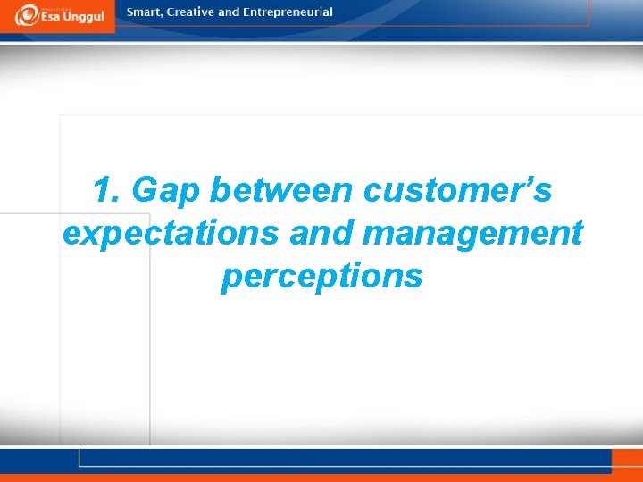 1. Gap between customer’s expectations and management perceptions 