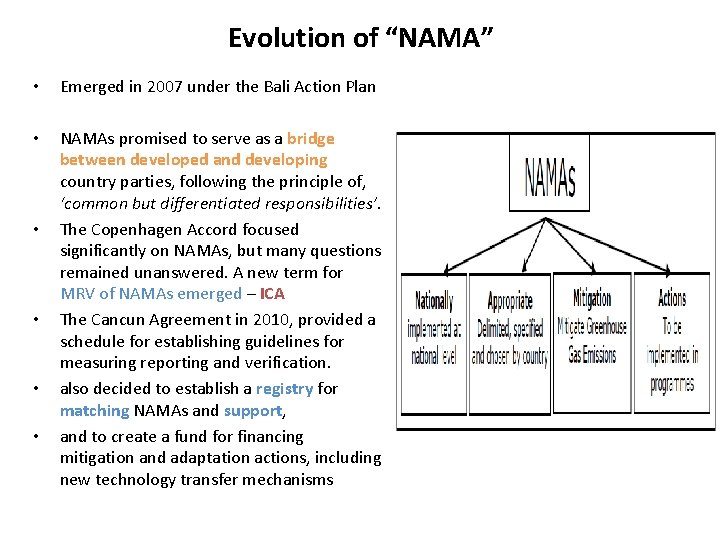 Evolution of “NAMA” • Emerged in 2007 under the Bali Action Plan • NAMAs