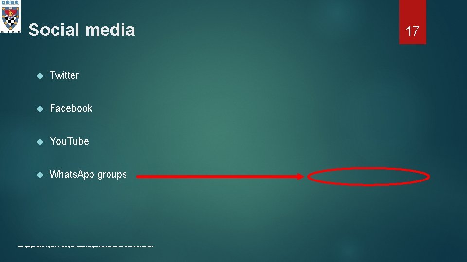 Social media Twitter Facebook You. Tube Whats. App groups https: //gadgets. ndtv. com/apps/news/whatsapp-forwarded-message-feature-android-beta-2 -18