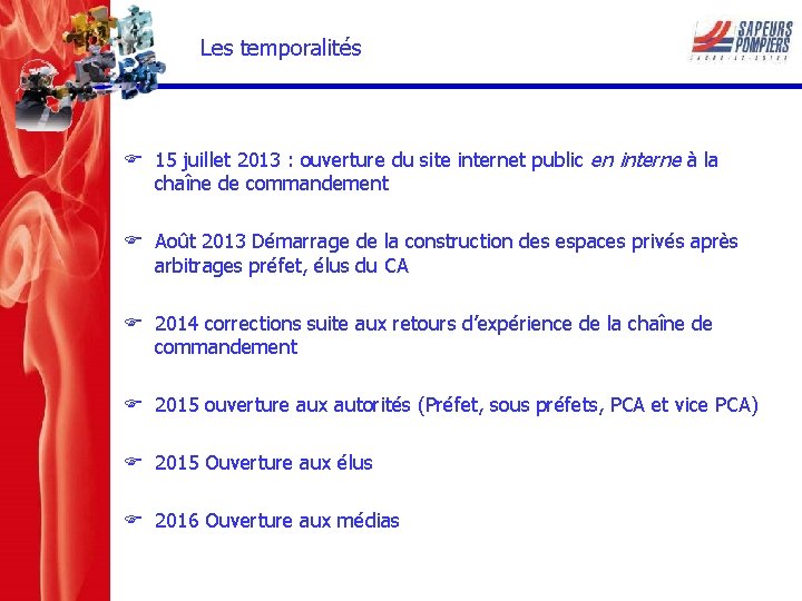 Les temporalités F 15 juillet 2013 : ouverture du site internet public en interne