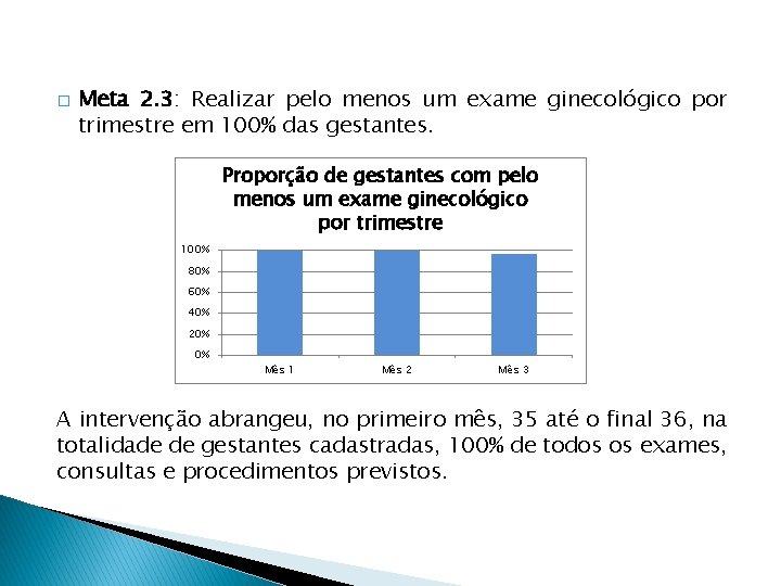 � Meta 2. 3: Realizar pelo menos um exame ginecológico por trimestre em 100%