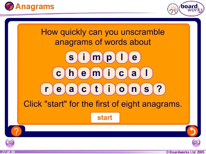Anagrams 1 27 ofof 20 30 © Boardworks Ltd 2005 2004 