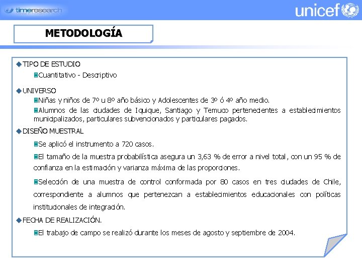 METODOLOGÍA u. TIPO DE ESTUDIO 3 Cuantitativo - Descriptivo u. UNIVERSO 3 Niñas y