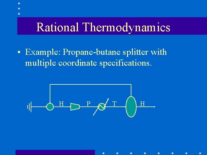 Rational Thermodynamics • Example: Propane-butane splitter with multiple coordinate specifications. H P T H