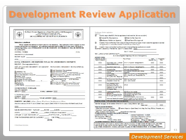 Development Review Application UPDATED APPLICATION FORM csmc 61 Development Services 