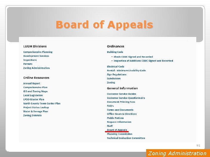 Board of Appeals 91 Zoning Administration 
