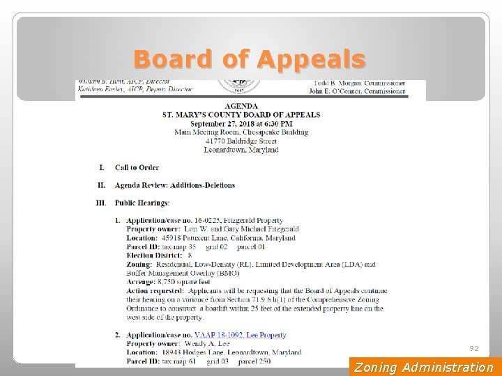 Board of Appeals 92 Zoning Administration 