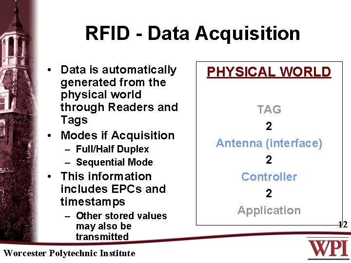 RFID - Data Acquisition • Data is automatically generated from the physical world through