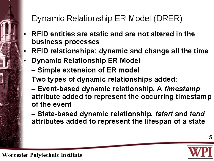 Dynamic Relationship ER Model (DRER) • RFID entities are static and are not altered