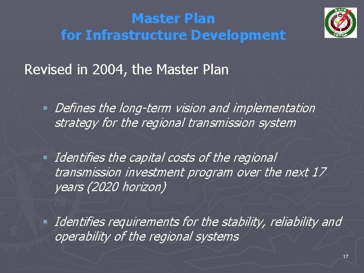 Master Plan for Infrastructure Development Revised in 2004, the Master Plan § Defines the