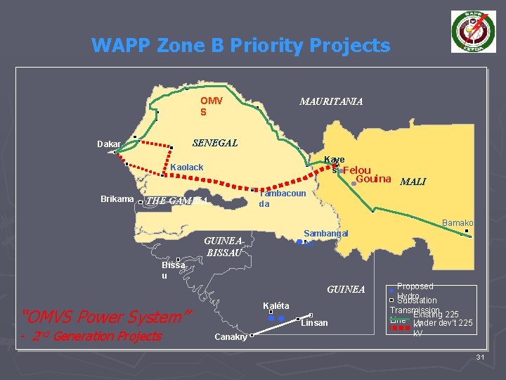 WAPP Zone B Priority Projects OMV S MAURITANIA SENEGAL Dakar Kaye s Felou Kaolack