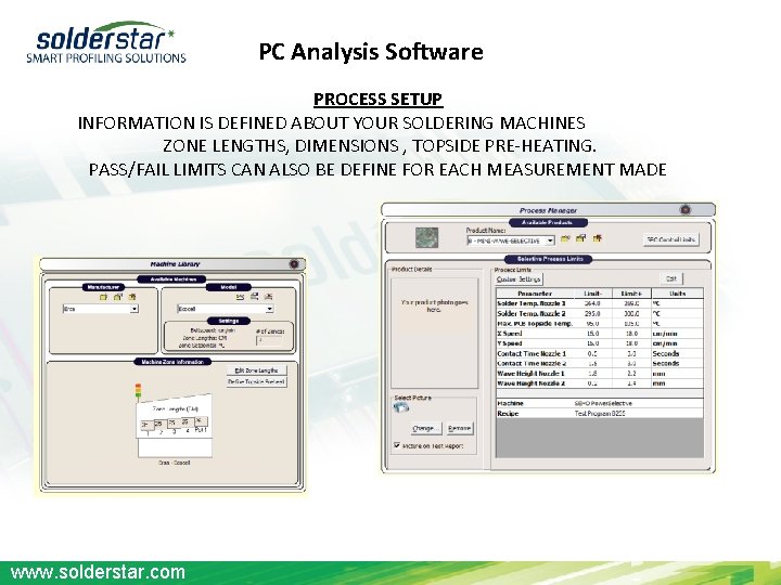 PC Analysis Software PROCESS SETUP INFORMATION IS DEFINED ABOUT YOUR SOLDERING MACHINES ZONE LENGTHS,