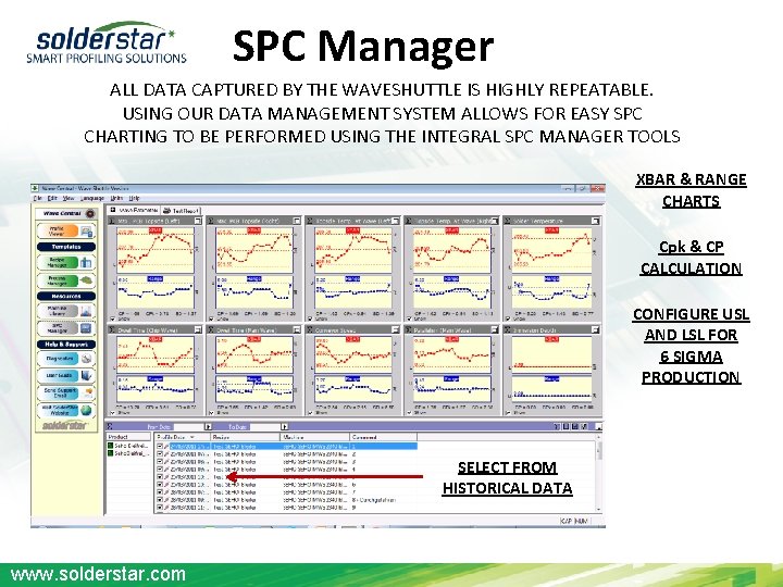 SPC Manager ALL DATA CAPTURED BY THE WAVESHUTTLE IS HIGHLY REPEATABLE. USING OUR DATA