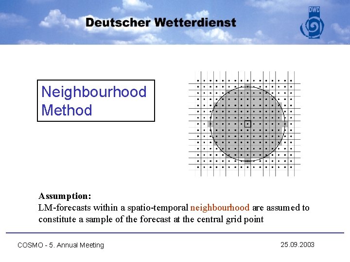 Neighbourhood Method Assumption: LM-forecasts within a spatio-temporal neighbourhood are assumed to constitute a sample