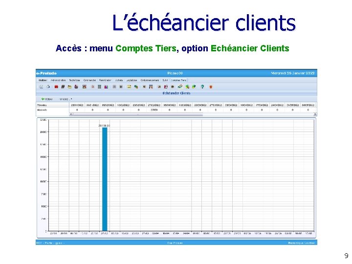 L’échéancier clients Accès : menu Comptes Tiers, option Echéancier Clients 9 