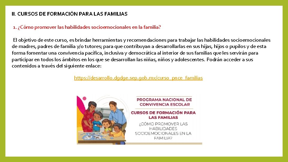 II. CURSOS DE FORMACIÓN PARA LAS FAMILIAS 1. ¿Cómo promover las habilidades socioemocionales en