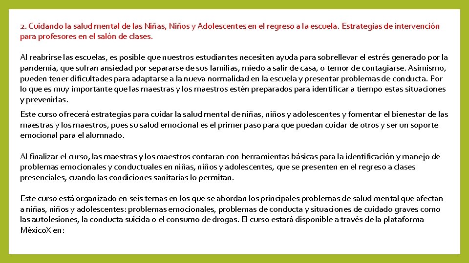 2. Cuidando la salud mental de las Niñas, Niños y Adolescentes en el regreso