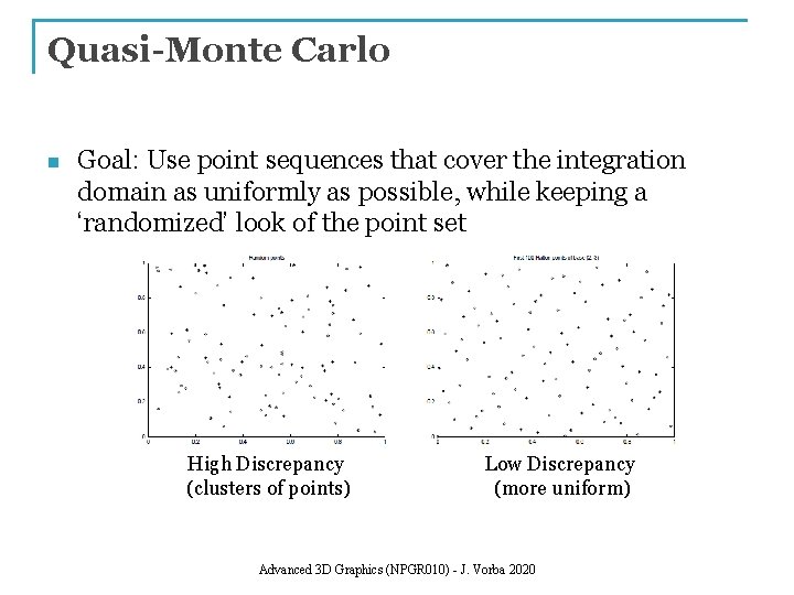 Quasi-Monte Carlo n Goal: Use point sequences that cover the integration domain as uniformly