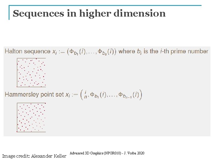 Sequences in higher dimension Image credit: Alexander Keller Advanced 3 D Graphics (NPGR 010)