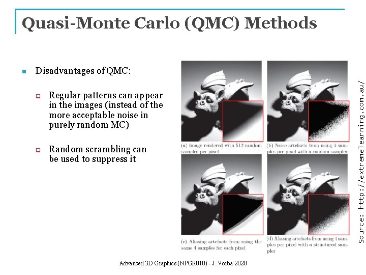 Quasi-Monte Carlo (QMC) Methods Disadvantages of QMC: q q Regular patterns can appear in