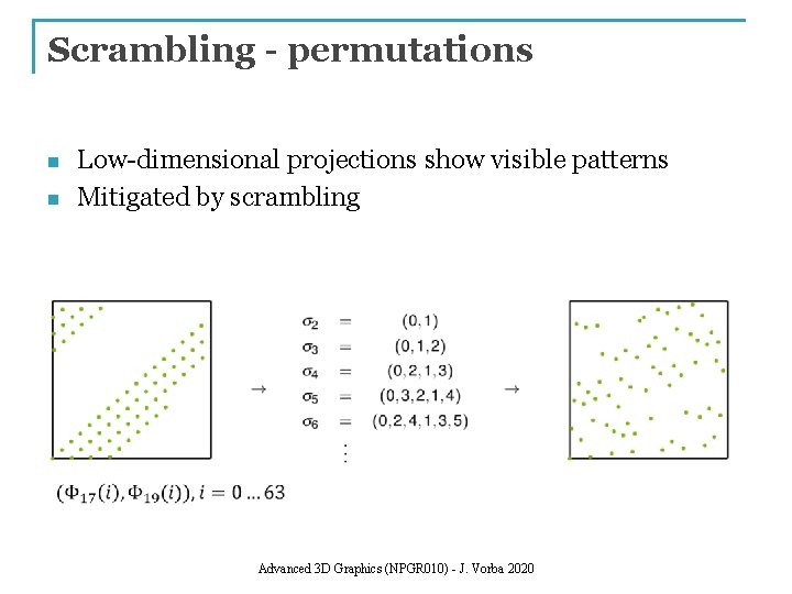 Scrambling - permutations n n Low-dimensional projections show visible patterns Mitigated by scrambling Advanced