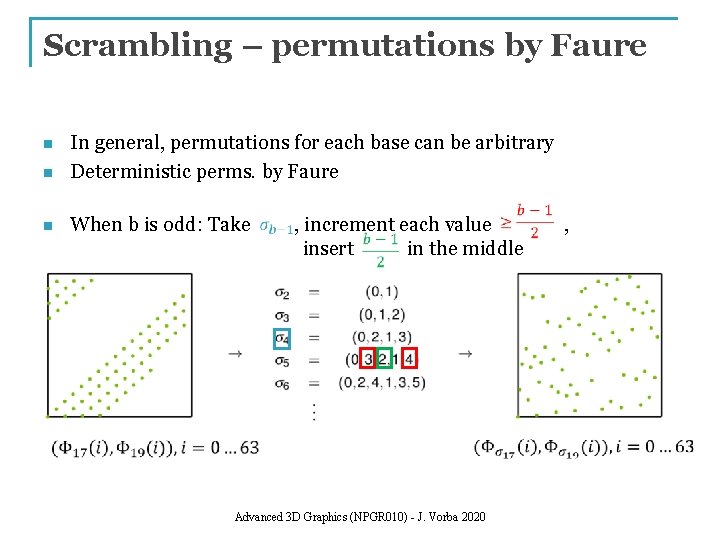 Scrambling – permutations by Faure n In general, permutations for each base can be