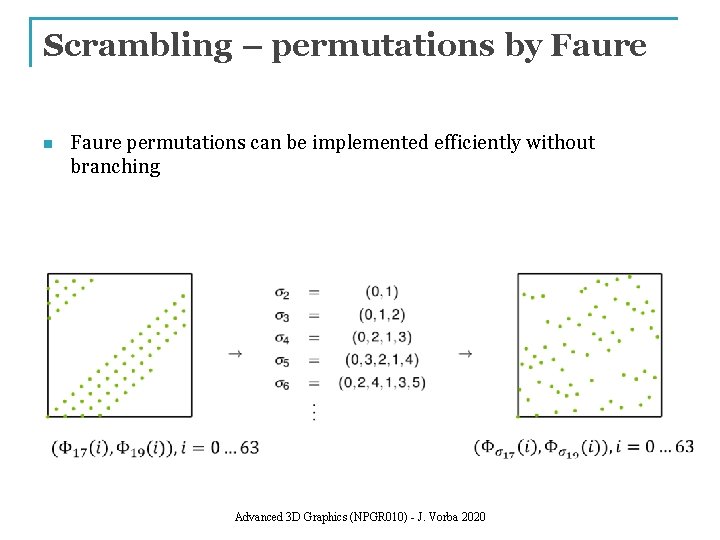 Scrambling – permutations by Faure n Faure permutations can be implemented efficiently without branching